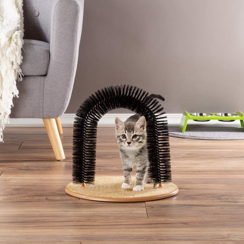 PETMAKER Cat Self-Groomer - Bristle Ring Brush Cat Arch with Carpeted Base, Back Scratcher and Massager for Controlling Shedding and Claws by PETMAKER (Black) - Image 2